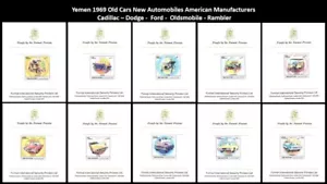 Proof MNH Cars Automobiles USA Cadillac Dodge Ford Oldsmobile Rambler Yemen 1969 - Foto 1 di 11