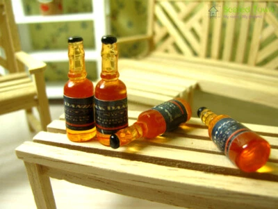 4 Wine Whiskey Bottles Dollhouse Miniature Kitchen Pub Bar Shop Food Drink 1/12 - Image 1 of 4