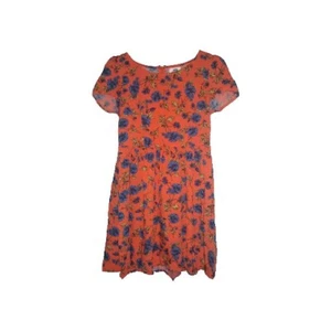 Old Navy Babydoll Dress Womens Size 2 Orange Floral A-Line Short Sleeve Rayon  - Picture 1 of 4