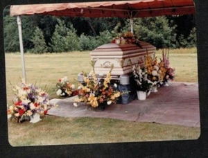 Antique Vintage Photograph Casket / Coffin w/ Beautiful Flowers Under Tent - Picture 1 of 1
