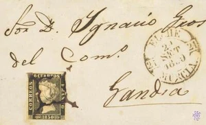 Comunidad Valenciana. Historia Postal. SOBRE 1A. 1850. 6 cuartos negro. Fronta - Imagen 1 de 2