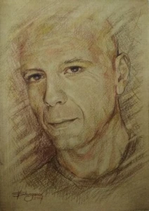 Original drawing,  Bruce Willis.  watercolor, colored pencil artist V. SHURGANOV - Picture 1 of 7