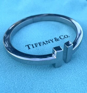 Tiffany & Co. 18k White Gold T Square Bangle Cuff Bracelet Sz Small - Picture 1 of 9