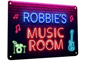 Personalised Music Room Sign - A4 metal Studio musicians guitar room sign - Picture 1 of 3