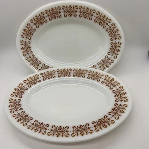 VTG Copper Filigree Pattern Pyrex by Corning Oval Platters Dishes Set of 2 -READ - Picture 1 of 6