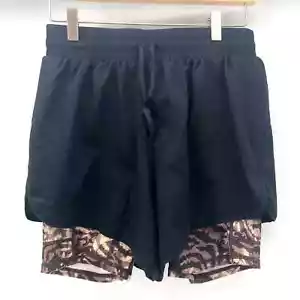 Fabletics Sloane Shorts Small Black Brown Animal Print Phone Pocket Running - Foto 1 di 7