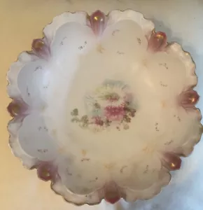 Antica ciotola porcellana RS Prussia con rose rosa fiori decorazione vintage 10" - Foto 1 di 13