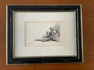Etching by Rembrandt van Rijn titled"Study from the Nude: Man Seated on Ground" - Picture 1 of 2
