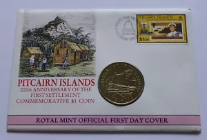 Isole Pitcairn 1 dollaro 1990, francobollo di copertura, nave in fiamme - Foto 1 di 4