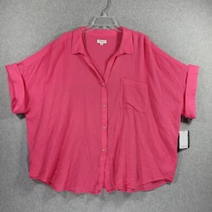 westbound Womens Blouse Cotton Pink Textured Fabric Cuffed Short Sleeve 3X - Picture 1 of 9