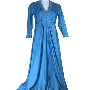 Vestido Camisón Vintage Azul Manga Larga Cuello Talla S/M Holly Mode of California - Imagen 1 de 4