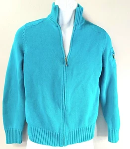 Lauren Ralph Lauren Womens Medium Full Zip Sweater Knit Teal Blue - Picture 1 of 10