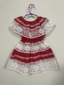 Mexican Toddler Girl's Traditional Dress White & Red Size 12-18 Months 100% cott - Picture 1 of 6