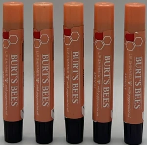 5PK Burts Bees Lip Shimmer With Peppermint Oil ~ APRICOT ~ 0.09 OZ EACH ~ NEW - Picture 1 of 2