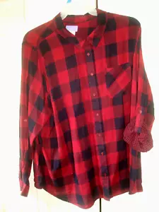 Ladies Plus Red Plaid Blouse Size 1X Laura Scott NWT - Picture 1 of 2
