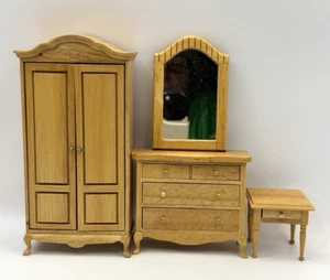 Vtg Miniature Dollhouse Furniture Wood - Cabinet -Dresser - Mirror - Lamp Table - Picture 1 of 10