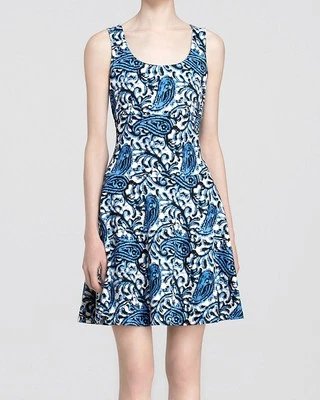 NWT $140 - MICHAEL Michael Kors Paisley Flare Dress, Heritage Blue, 4 6 8 10 16 - Image 1 of 3