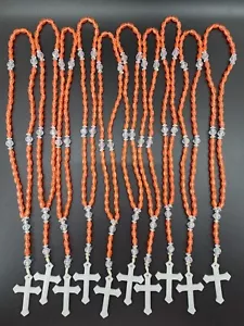 Catholic Prayer Bead Rosary Orange Plastic Beads w/ White Cross 10pk - Picture 1 of 4