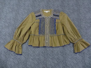 Veronica Beard Mckenzie Embellished Jacket Damen Medium Beige Blau Perlen Boho - Bild 1 von 8