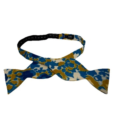 Pajarita de seda vintage Sulka New York azul/amarillo y blanco con patrón jaspeado Foto 1 de 4