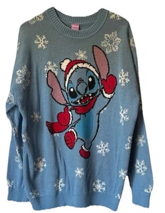 Disney Stitch Gr. XXL blau-weiß Ugly Christmas Party Pullover Baumwollmischung - Bild 1 von 7