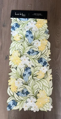 NWT NICOLE MILLER Table Runner  Floral Embroidered Cutwork  14'' x 70'' - Image 1 of 3