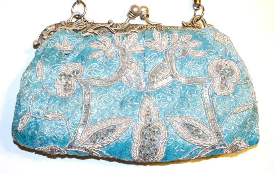 Bolso de noche victoriano Art Deco azul--NUEVO Foto 1 de 4