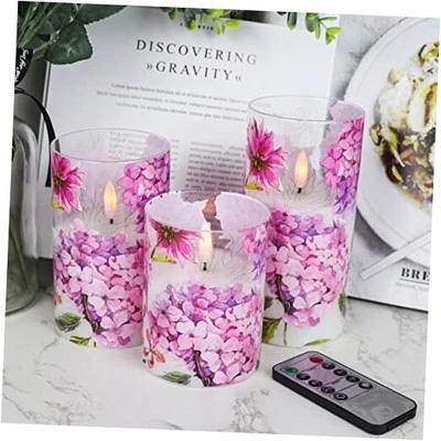  Velas sin llama de vidrio de hortensia rosa con paquete A-3 control remoto de hortensia roja Foto 1 de 4