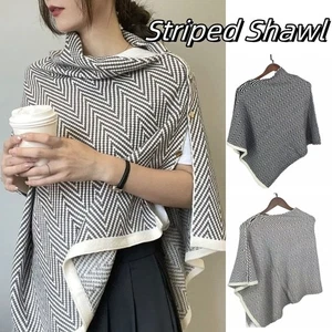 with Button Imitate Cashmere Scarf Striped Long Shawl  Girl - Picture 1 of 14