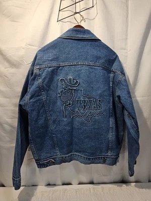 Vtg Denim Jeans jacket embroidered "Texas Roadhouse" logo on back. Sz M Cotton  - Image 1 of 4