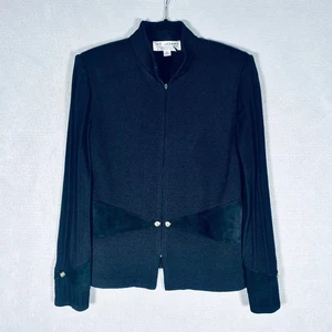 Vintage St John Jacke Damen 8 schwarz Full Zip Blazer gerippte Ärmel Old Money - Bild 1 von 10