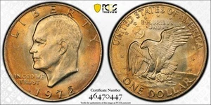 🔥🎆1972-P EISENHOWER DOLLAR PCGS MS65 TYPE 1! - GOLDEN TONING WOW!!! 🎆🔥 - Picture 1 of 4