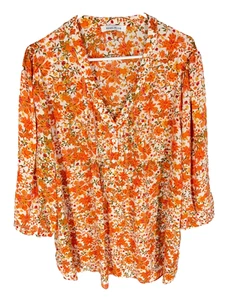 ROSE + OLIV Bluse XL orange weiß Plissee Fee ditzy Boho Küste Sommer Top - Bild 1 von 3