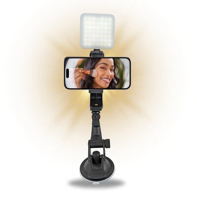 Saugnapf Smartphone Handy Halterung mit Lampe Licht Selfie Auto Handy Ständer - Bild 1 von 4