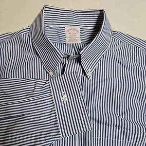 Brooks Brothers Seersucker Hemd Herren L (17-34) Knopfleiste Madison Blau Weiß - Bild 1 von 8