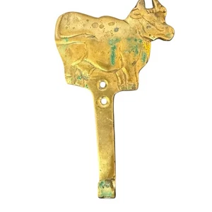 Gancho de pared decorativo de vaca de latón 5,25" x 3,25" como se encuentra pátina envejecida sin limpiar - Imagen 1 de 6