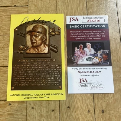 AL KALINE Auto Signature Signed Hall Of Fame Postcard Cooperstown Plaque JSA COA - Image 1 of 3