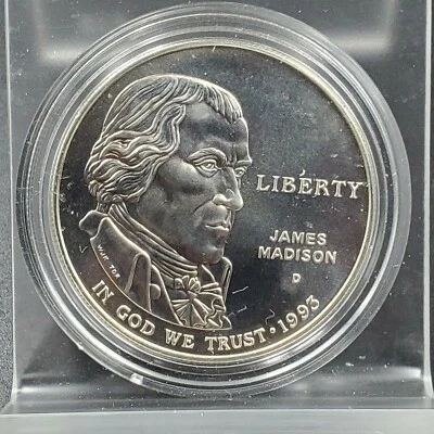 1993-D James Madison BU Commemorative 90% Silver Dollar in Capsule - Image 1 of 2
