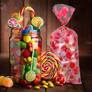 100 Polka Dot Cellophane Treat Bags with Ties for Parties - Picture 1 of 4