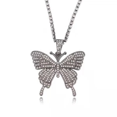 Fashion Women Full Crystal Jewelry Necklace Big Butterfly Bling Pendant 0374 - Image 1 of 4