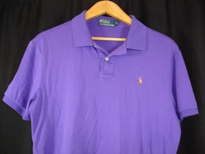 Polo Ralph Lauren Mens L Purple Short Sleeve Polo Shirt Brown Pony Red/Wh Rider - Image 1 of 4