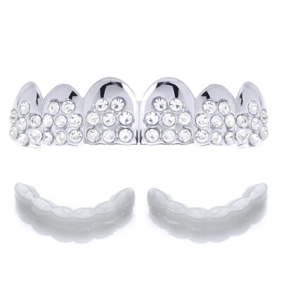 Para hombres Helado Plateado Circonita Completa Parrilla Dientes Hip Hop L002 S 1 Ex Molde Foto 1 de 3