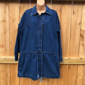 Vintage Avon Denim Chore Jacket Drawstring Waist Pockets USA Women's Size XL/1X