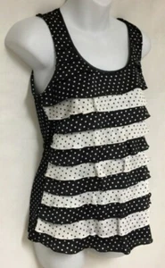 White House Black Market Damen schwarz weiß gepunktet Rüschen Lagenlook Top XXS - Bild 1 von 5