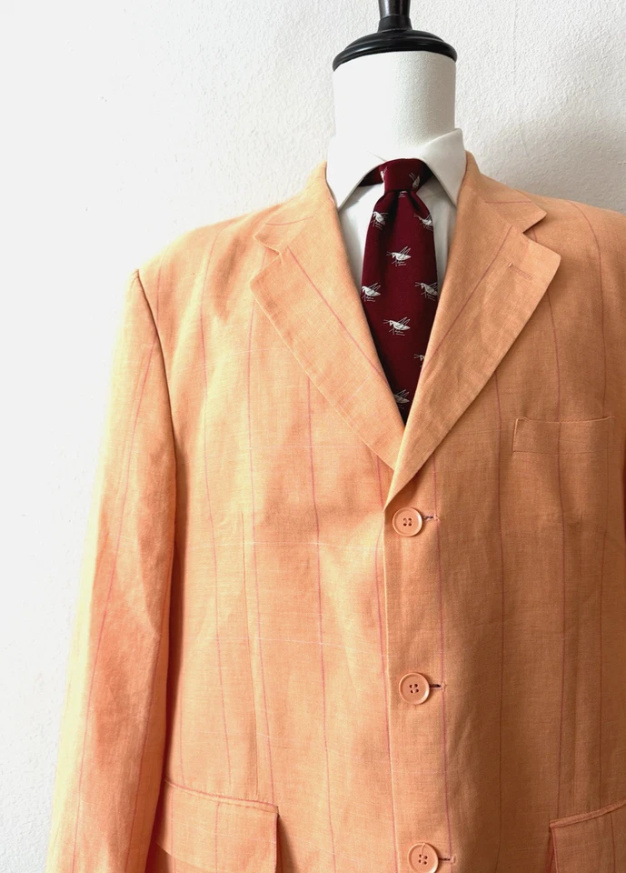 Пасхальный персиковый костюм куртка пальто мужская 48R льняная смесь в полоску 3 пуговицы Vitorio St. - Изображение 1 из 4