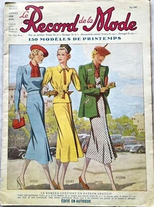 LE RECORD DE LA MODE n°207 Mars 1938 ancienne revue de mode couture Printemps 38 - Afbeelding 1 van 7