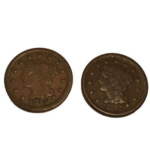 1847 & 1849 geflochtenes Haar großer Cent Kupfer US-Münze im Umlauf