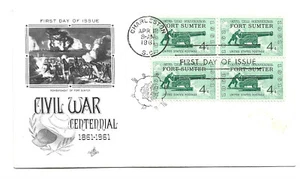 1178 Fort Sumter Civil War Centennial, ArtCraft block of 4, FDC - Picture 1 of 1