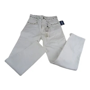 Girls ZARA White Denim Silver Studded Slim Cropped Jeans 5 Pocket NWT SIZE 2 - Picture 1 of 8