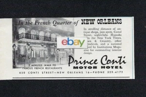 PRINCE CONTI MOTOR HOTEL NEW ORLEANS IN FRENCH QUARTER 830 CONTI STREET 1961 AD - Bild 1 von 1